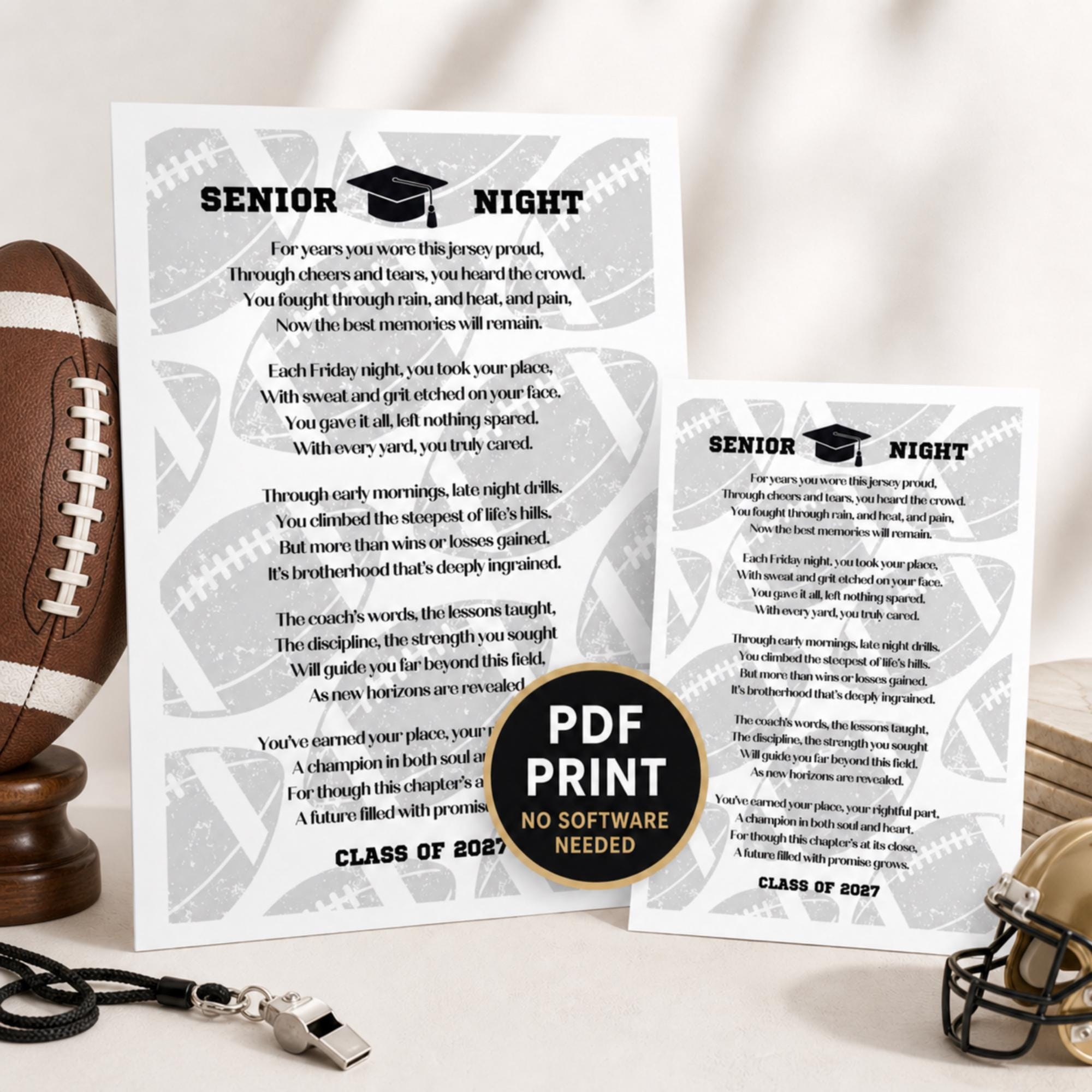 Football Senior Night Senior Football Team Gift Senior Night Football Players Keepsake Class of 2027 Home Game Gift Ideas 17 Printable Poems