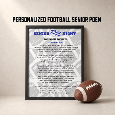 Personalized Football Senior Night Poem Custom School Logo and Team Colors Class of 2027 Football Gift Senior Football Mom Gift to Son