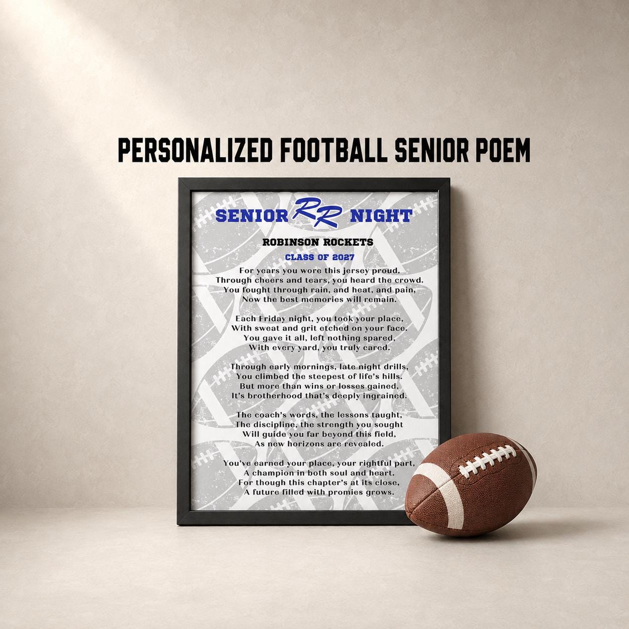 Football Senior Class of 2027 Senior Mom Gift to Son Football Gift SVG Graduation Football Mom Custom Poem Senior Night Personalized Mascot