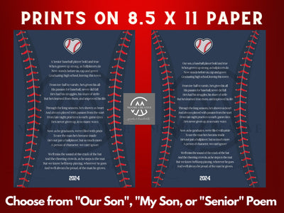 Printable poem on baseball jersey design with text and logo on a red background