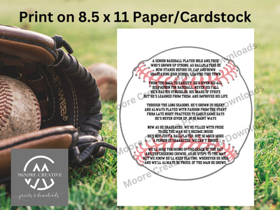 Printable baseball-themed design on paper with Moore Creative logo.