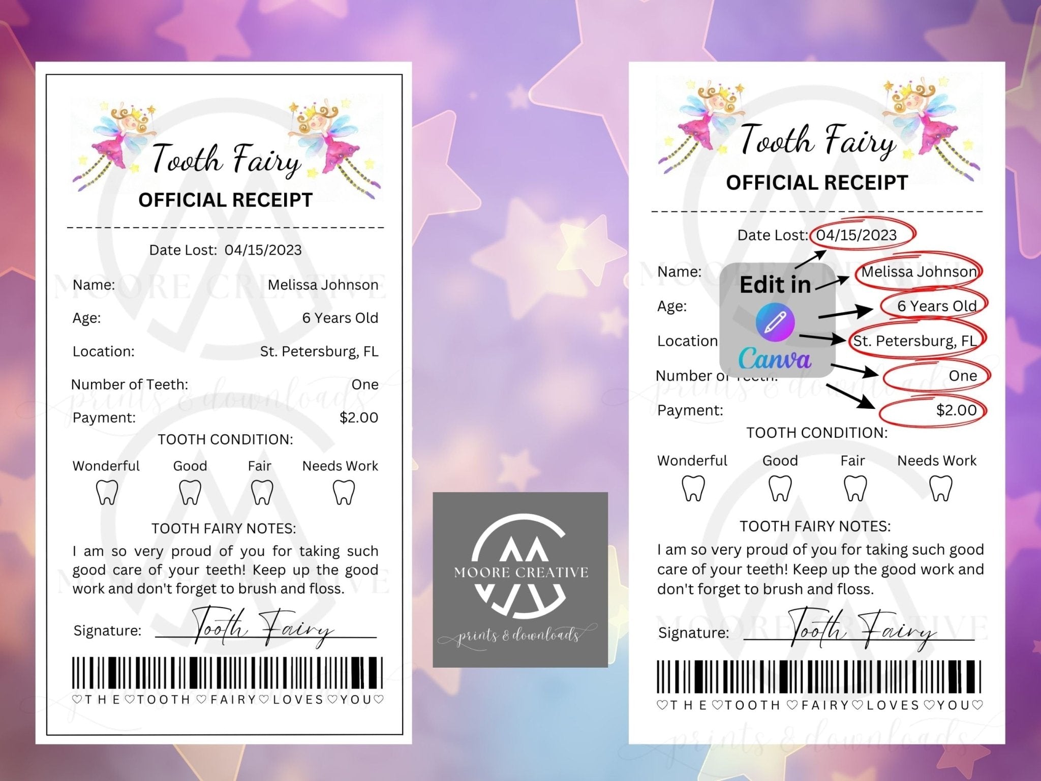 Editable Tooth Fairy Printable Receipt