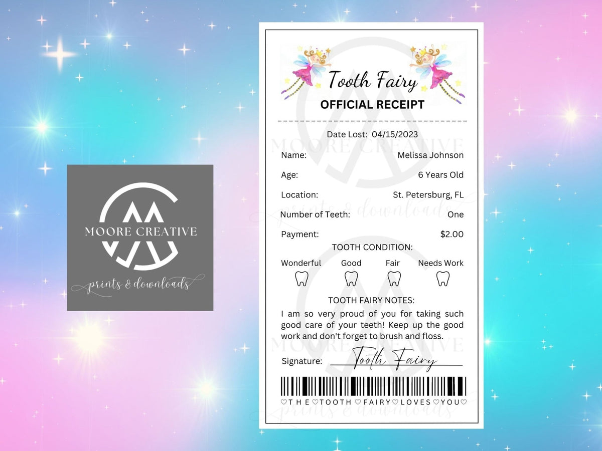 Editable Tooth Fairy Printable Receipt – Personalize & Print – Moore ...