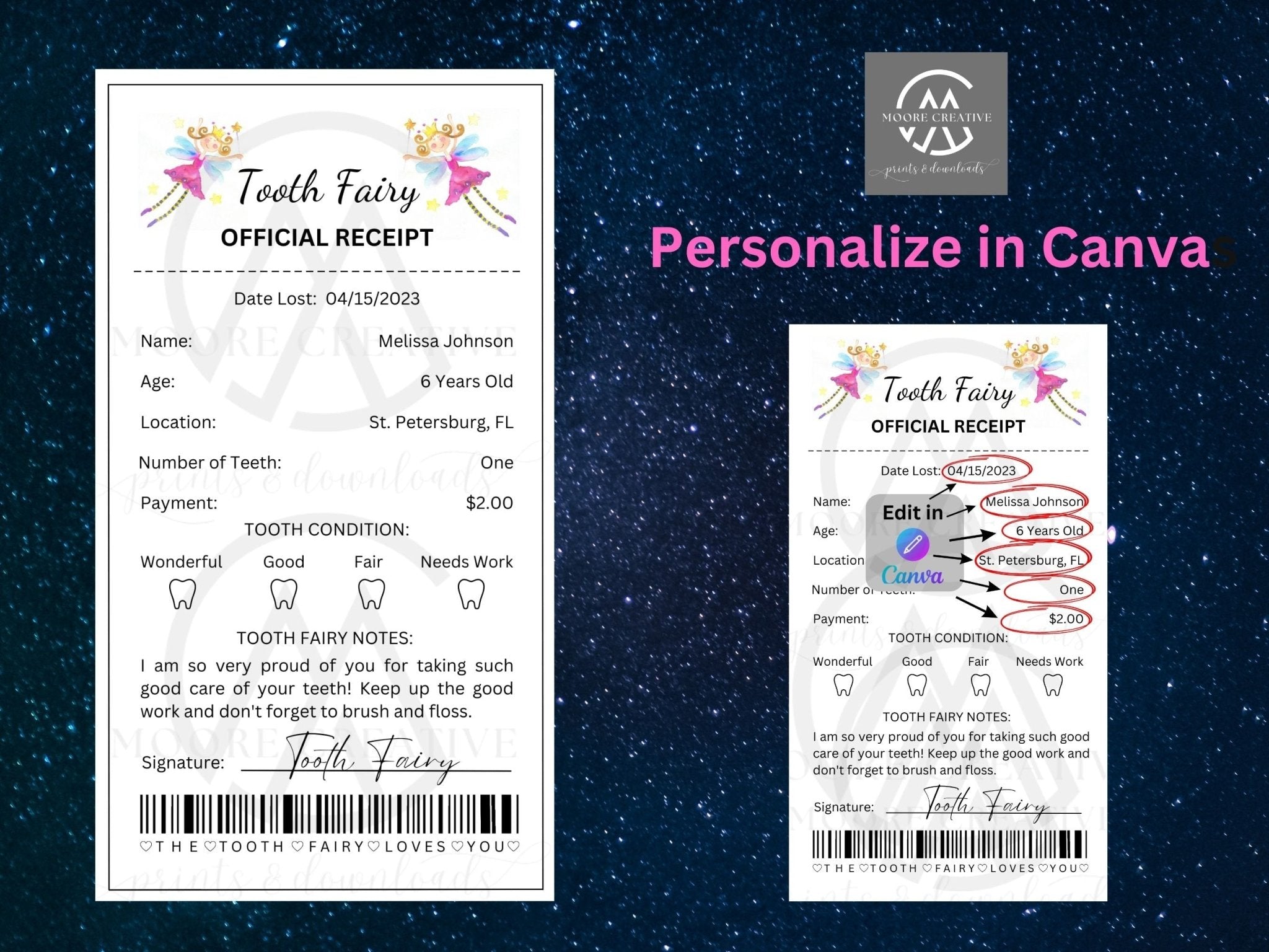 Editable Tooth Fairy Printable Receipt