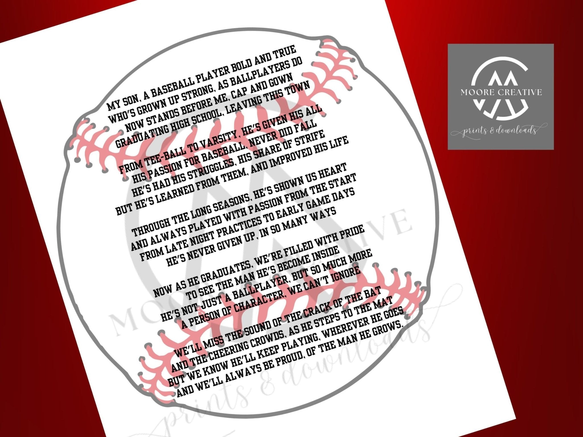 unique baseball gift poem