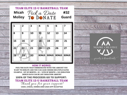 pay the date calendar fundraiser basketball